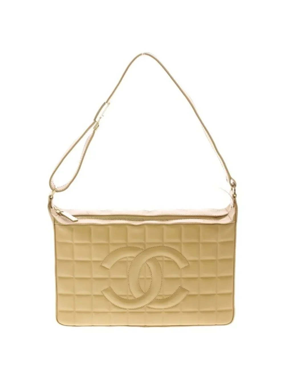 Chanel Choco Bar Shoulder Bag Beige Leather Gold
